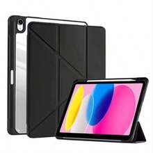Protective Case Compatible With IPad 11th Gen, A16 Model, Fashionable Y-Fold Tablet Case, High Transparency Acrylic Backplate, Customizable DIY, Shockproof, Full Coverage Anti-Drop Protection, PU Leather, Suitable For IPad Air 11 Tablet Case, Suitable For IPad 9th Gen 10.2 Inch, 8th Gen 10.2 Inch, Pro 11, 10th Gen Tablet Protective Case - Black - View 3