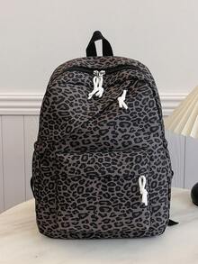 1pc Large Capacity Nylon Student Backpack, Minimalist Leopard Print College Girls Backpack, Girls Nylon Backpack, Girls Travel Backpack - Multicolor - View 9