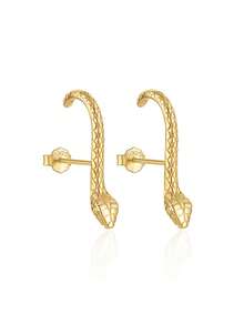 EleRunis 1 par de pendientes de plata de ley 925 con diseño de serpiente, labret de respaldo plano para piercing de cartílago, concha, trago y hélix, joyería fina estilo punk para uso diario y fiestas - Dorado - Ver 2