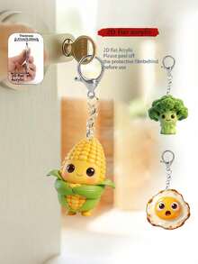 Encantadores llaveros de acrílico 2D con patrones lindos de huevo frito, brócoli y maíz; decoración de caja de la serie de alimentos, colgante de motivación saludable, decoración de espejo retrovisor del coche; decoración de mochila, llave y auriculares. Aleación y acrílico duraderos, resistentes a la oxidación o daños; adecuados para uso diario, como regalos para familiares y amigos, regalos de fiesta, regalos divertidos para amantes de la comida, regalos de nueva casa, estilo único y lindo. - Multicolor - Ver 1