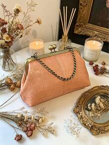 Vintage Chain Decor Shoulder Crossbody Bag Solid Color Handbag Women's Evening Bag Suitable For Work, Travel, Dating, Shopping - Pink - View 2