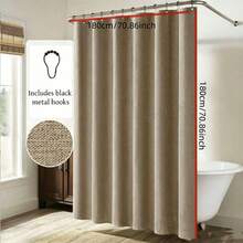 1pc Thickened Shower Curtain, Khaki Linen Texture Shower Curtain With Metal Hooks - Thickened Quick-Dry Fabric, Suitable For Bathroom Privacy And Decoration - Khaki - View 8