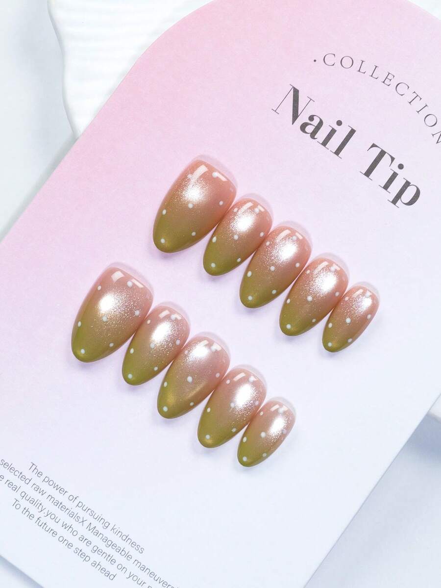 10 piezas, uñas postizas de ojo de gato con degradado de lunares en forma de almendra hechas a mano, arte de uñas cortas en forma de almendra, arte de uñas acrílicas de estilo único, incluye 1 mini lima de uñas y 1 pieza de pegamento de gelatina, perfecto para arte de uñas de verano y fiestas de rock de festivales de música - Multicolor - Ver 1