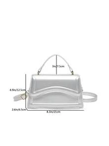 Mini Fashion Handbag For Women, Spring/Summer New Solid Color Hand-Carry Flap Multi-Use Crossbody Small Square Bag, Solid Color Embossed Casual Shoulder Crossbody Commuter Bag - Silver - View 2