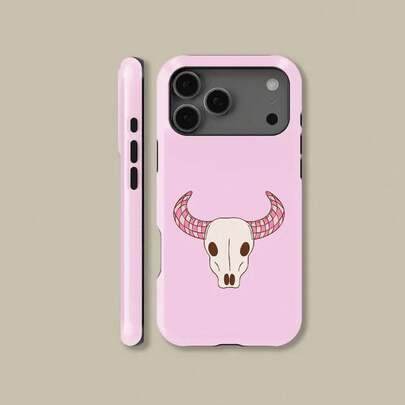 Huse telefon cu design craniu de taur cu corn și carouri pentru iPhone 17 16 15 14 13 12 11, husă pentru Samsung Galaxy S21 S22 S23 S24 S25 Ultra
