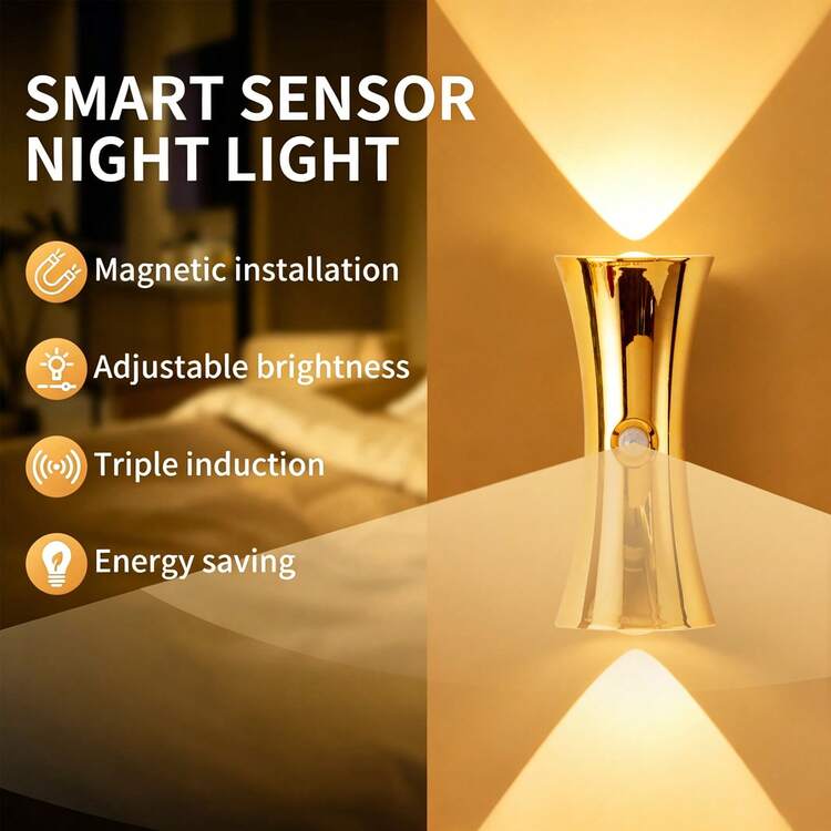 LED Motion Sensor Wall Light, Decorative Wall Lamp Lighting, Wireless USB Sensor Night Light, Wireless LED Wall Light, Rechargeable Magnetic Night Light, Suitable For Hallway, Kitchen Cabinet, Wardrobe And Room Decoration - Hourglass Shape - View 2