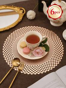 38cm Gold Plaid Hollow Placemat, Luxury PVC Round Waterproof Heat-Resistant Dining Table Mat, Suitable For Wedding, Christmas, Everyday Dining - Multicolor - View 13