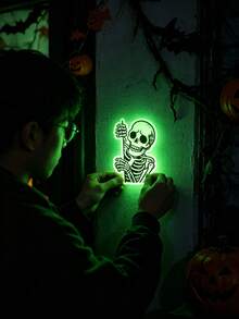 16pcs/Set Halloween Glow-In-The-Dark Skeleton Stickers, Suitable For Car Windows, Bumpers, Laptops, Water Bottles, Skateboards And Luggage. Humorous Peeking Skeleton, Perfect For Desk Decor, Halloween Decorations, Motorcycle Helmets And Wall Decor. - A - View 7