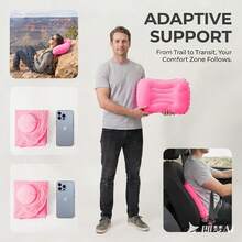 1pc Inflatable Pillow, Foldable And Portable, Press-To-Inflate, Soft Flocked Pillow, Suitable For Travel, Airplane, Car, Home, Office Nap, Camping And More. Lightweight And Foldable, Travel Essential. - Pink - View 4