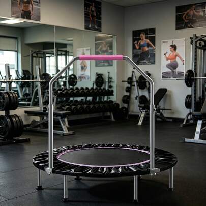 Trampolín de 40 pulgadas, mini trampolín plegable para fitness con manijas de espuma ajustables, soporta hasta 450 lbs, trampolín plegable para ejercicio interior/exterior, gimnasio profesional de fitness, patio trasero, juego de ocio, fácil de plegar y usar