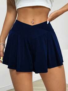 Women's Plus Size Solid Color Knit Shorts, Asymmetrical Design, Short Length, Comfortable Fit, Black, Summer Sports - Aprikot - View 1