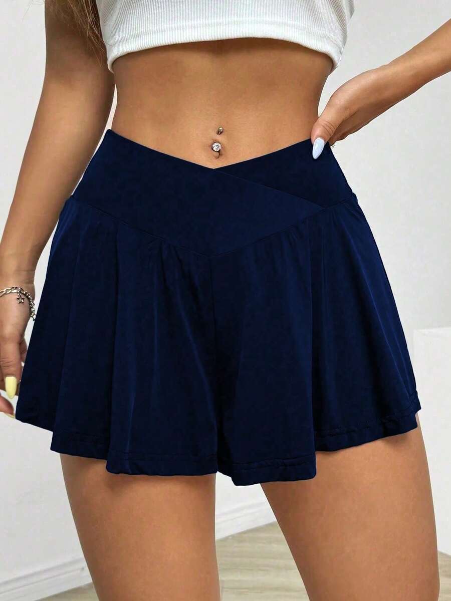Women's Plus Size Solid Color Knit Shorts, Asymmetrical Design, Short Length, Comfortable Fit, Black, Summer Sports - Aprikot - View 1