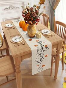 1Pc 35*180cm Autumn Theme Table Runner, Simple Maple Leaf Pattern Autumn Style Tablecloth, Suitable For Thanksgiving Harvest Decor, Autumn Decor, Dining Table, Kitchen, Desktop Decor, Home Decor And Holiday Gatherings - Multicolor - View 3
