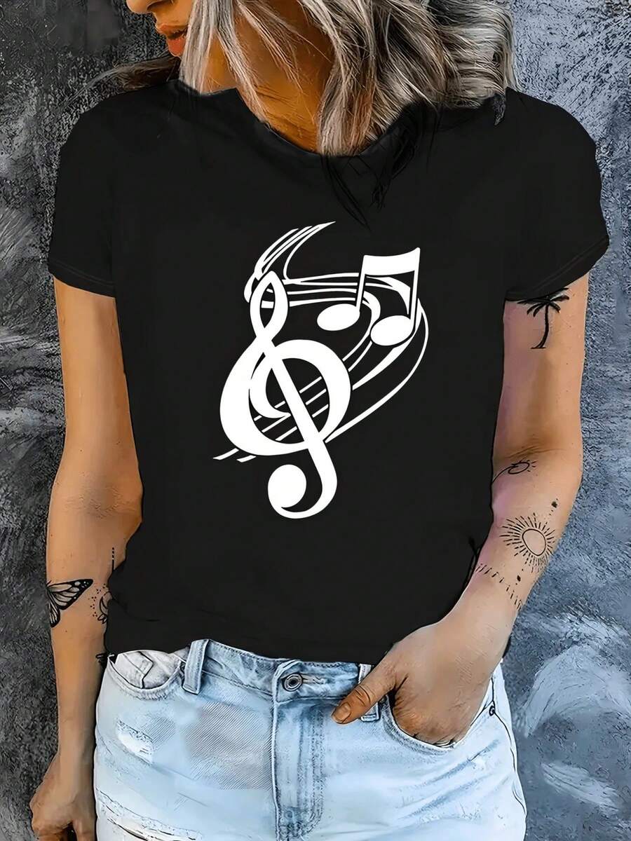 Diseño Gráfico Print Camiseta Mangas Cortas Cuello Redondo Casual Top For Summer Spring Women Clothing