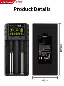 VariCore VCR2 Smart Battery Charger, Supports 3.7V Li-Ion 18650 21700 26650, 3.2V LiFePO4 32700, 1.2V NiMH AA AAA Battery Capacity Testing - Black - View 2