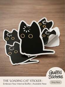 1 pieza Pegatina con patrón de gato negro cargando, Pegatina linda de gato negro para laptop, Pegatina de meme de gato en blanco, Regalo divertido de cerebro cargando, Pegatina resistente al agua para botella, Decoración mate para taza, Pegatina de cuaderno de gato en blanco, Regalo adecuado para amantes introvertidos de gatos, Pegatina divertida de gato para auto, Pegatina de gato cargando para botella de agua - A - Ver 1