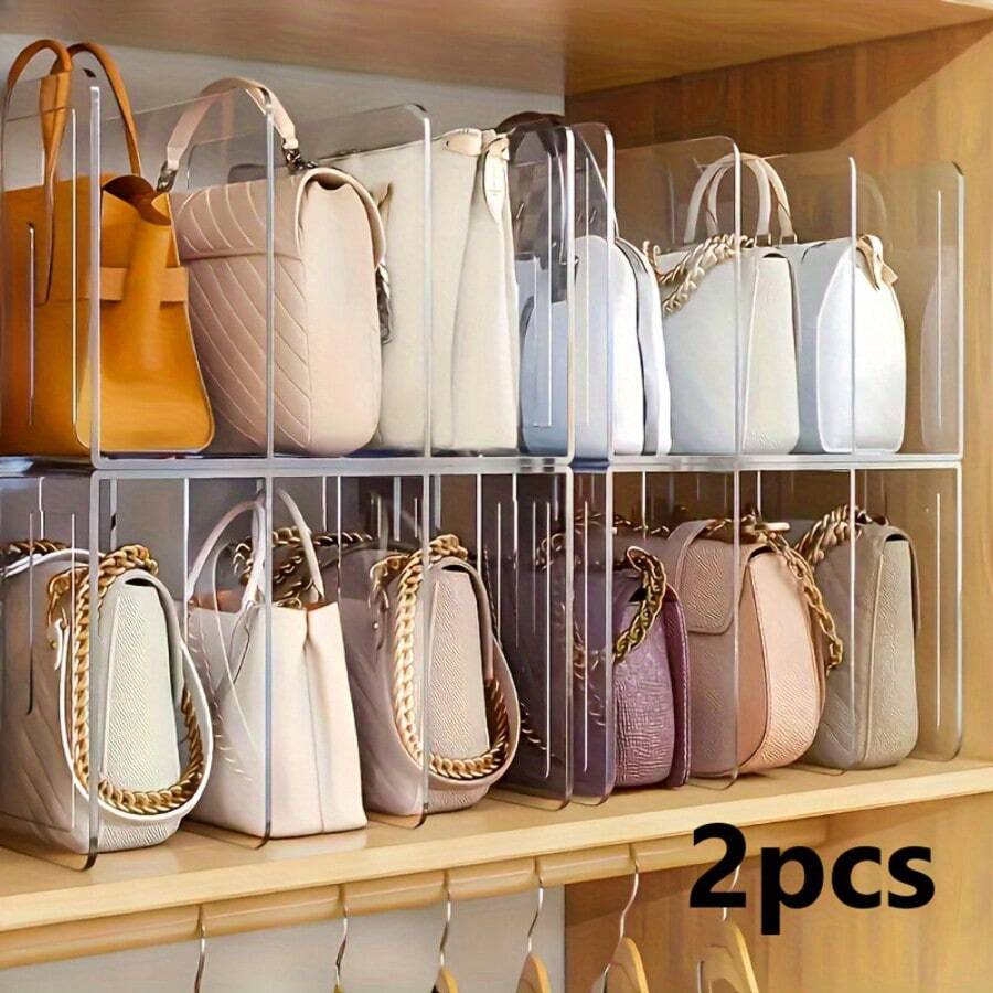 1/2PCS Multifunctional Detachable Transparent Acrylic Vertical Divider Storage Rack, Transparent Handbag Display Stand, Suitable For Closet Handbag, Crossbody Bag Storage, Hat Scarf Organization, Bedroom Vanity Makeup Organizer, Clothing Store Bag Display And Walk-In Closet Space-Saving Storage - Multicolor - View 1