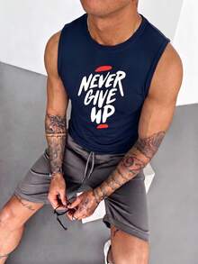 ZYNTH BALENO 男士夏季時尚「Never Give Up」圖案背心，涼爽夏季運動必備 - 藏蓝色 - 查看 9