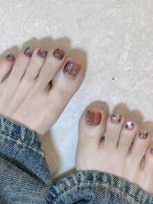 Cross-Border New Semi-Cured Gel Summer Toenail Stickers, Glitter Shiny Design, In Stock Wholesale, Waterproof And Long-Lasting - 彩色 - 查看 5