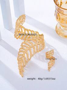 1 Set European And American Exaggerated Women's Open Leaf Bangle Set - Yellow Gold - View 3