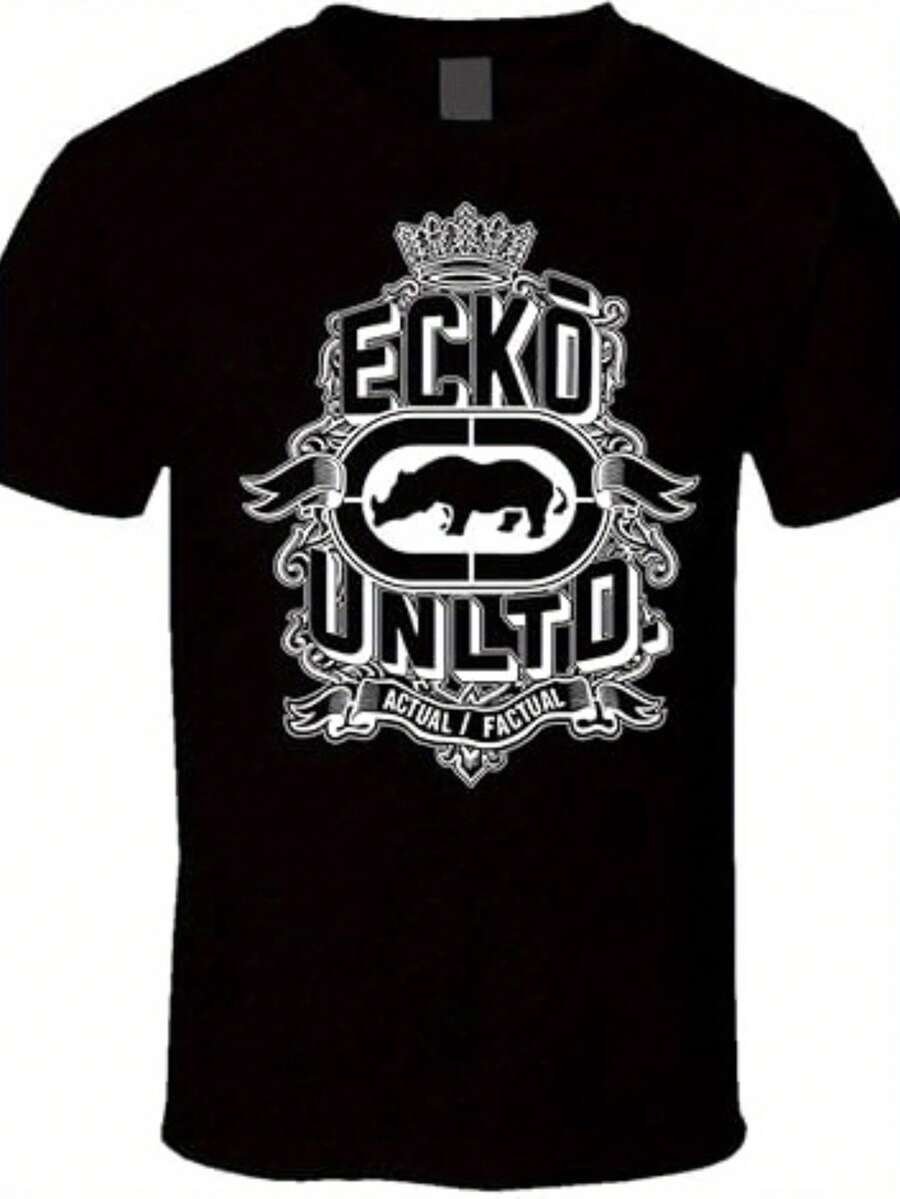 hombre con un llamativo estampado de rinoceronte - suave, transpirable, ligera, adecuada para todas las estaciones, 180 gramos, estilo casual urbano, perfecta para actividades al aire libre. - Negro - Ver 1