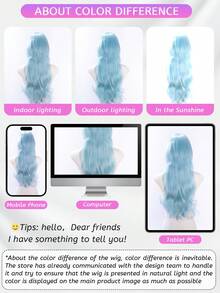 alicegarden 28 Inch Long Synthetic Wig, Natural Wavy Hairstyle, Stunning Blue. Featuring Bangs Design, This Wig Piece Is Perfect For Women's Daily, Party, Cosplay Use, Natural And Durable, An Ideal Wig Gift For Women. - Blue - View 10