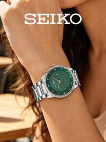 Seiko 精工 ALBA 女士石英表，闪亮表盘搭配水晶表圈，不锈钢表带，优雅正装表，适合派对和日常佩戴，完美的 情人节礼物 AH7W27X1 - AH7W27X1 - 查看 4