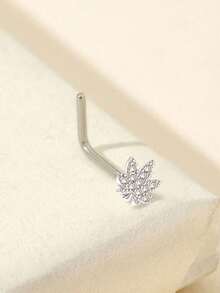1件亮面不鏽鋼金/銀色楓葉 20G (0.8mm) 鑲鋯石鼻釘，女款日常穿戴派對約會風 - 銀色 - 查看 6