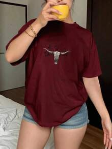 Camiseta de manga corta para mujer, disponible en varios colores, corte holgado - Azul - Ver 2