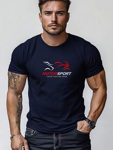 Camiseta de Hombre Talla Grande, Fácil y Elegante, Limpia y Minimalista, con Diseño de Logo de MOTORSPORT para Ropa Casual de Verano con Cuello Redondo Corto, Talla Grande - Negro - Ver 1