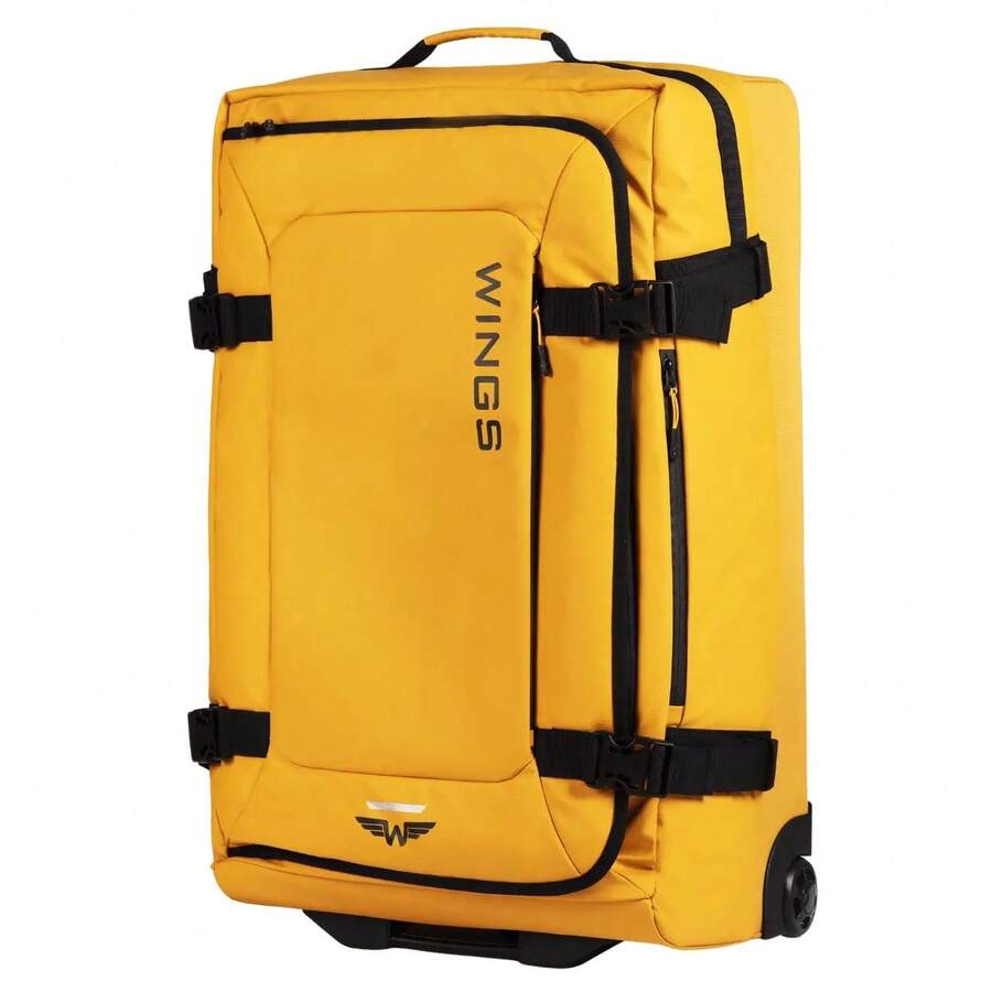 W WINGS Large Compression Soft Suitcase 28" 24" 20" Inch ROOK | Travel Bag Luggage Polyester Zipper High Quality, Waterproof, Telescopic Handle Wheels YELLOW - Yellow - View 1