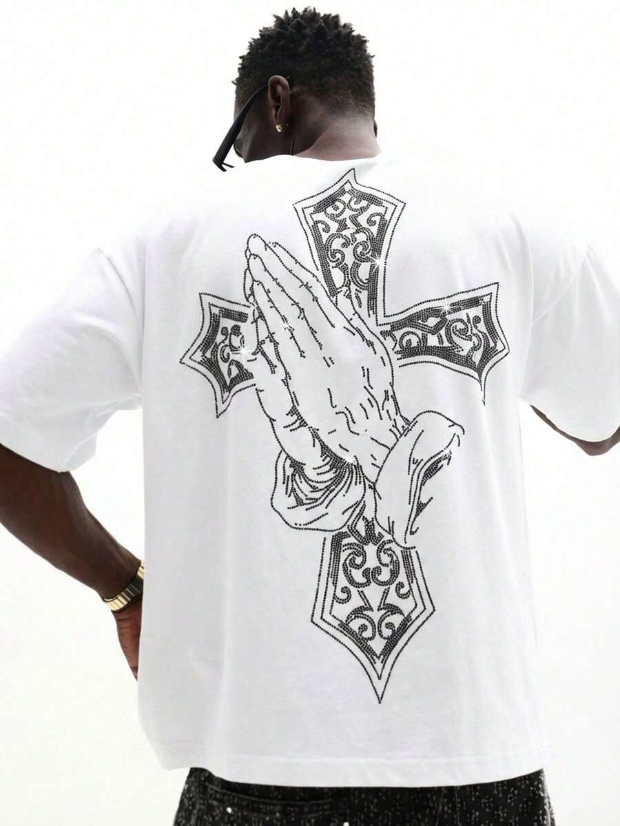 This Short, Rhinestone-Embellished Cross-Strap T-Shirt Features Decorative Details And Is Perfect For A Casual Street Style. - 白色 - 查看 1