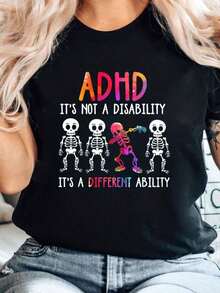 El TDAH No Es Una Discapacidad, Sino Una Diferente Habilidad - Camiseta de Mujer con Estampado de Esqueleto - Negro - Ver 1