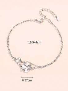 1pc S925 Sterling Silver Romantic Lucky Four-Leaf Clover Double Layer Bracelet, Minimalist Classic Design, Fresh Gentle Elegant High-End Versatile Women's Jewelry, Suitable For Daily Wear Exquisite Fashion Accessory, Perfect Gift - Four-leaf Clover - View 10