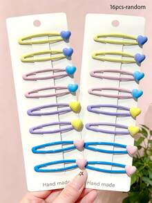 4/8/16pcs/Set Macaron Color Sweet Heart Hair Clips, Yellow, Pink, Purple, Blue 4-Color Combination, With Soft Cute 3D Heart - Suitable For Women And Girls, Perfect For Daily School, Dating, Vacation, Graduation Season, Party, Random Color,Hair Claws - Multicolor - View 13