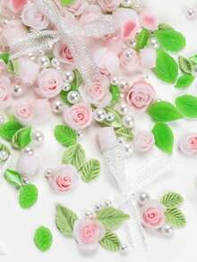 Mini Rose Nail Art Decor, French Bow Colorful Mixed Size Resin Rhinestone Press-On Nail Accessories - Baby Pink - View 4