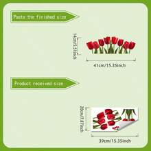 1pc Luxury Red Tulip Wall Sticker, Realistic Floral Design Bathroom Background Wall Creative Self-Adhesive Wall Decal - Multicolor - View 5