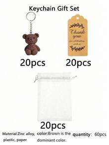 60 peças/30 peças/15 peças Chaveiros de Presente de Festa Urso de Pelúcia 3D, Incluindo 5 Chaveiros, 5 Sacos de Organza e 5 Etiquetas de Agradecimento. Adequado para Suprimentos de Festa com Tema de Urso, Chás de Panela, Festas de Banho, Festas de Pedido de Casamento, Presentes para Convidados e Lembrancinhas de Festa. - Multicolorido - Visão 14