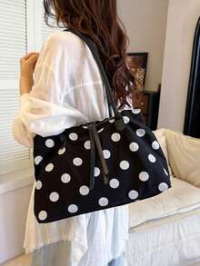 Large Capacity Women's Fashion Nylon Canvas Tote Bag, Mommy Commuter Shoulder Handbag - Black - View 3