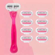 Bikini Area Women's Razor, 3-Layer Stainless Steel Safety Blades, Replaceable Razor Head, Suitable For Private Area, Underarm And Leg Hair Removal - Baby Pink - View 10