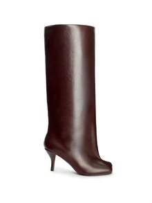 Women's Knee High Boots Square Toe Stiletto Heel Wide Calf Slouchy Boot  Fashion Comfort  Long Tall Boots Fashion Women Shoes - 酒紅色 - 查看 7
