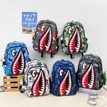 熱銷 6 色時尚個性酷鯊魚印花大容量多口袋尼龍後背包,大學風校園包,多功能背包,附 USB 充電孔,可收納手機、平板、書籍、文具、文件、衣物、折疊傘、水壺等,適合國中、高中、大學生,開學季必備旅行背包,假期出遊必備,開學禮物,送給男士、男友的禮物,情人節、聖誕節適用 - A - 查看 2