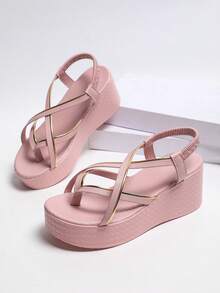 Damen Elastische Sandalen, Frühling/Sommer Essentiell Vielseitig, Zehenriemen Kühl Atmungsaktiv Bequem Leicht zu Tragen, Rot, Alltag, Flip Flop - Babypink - Übersicht 1