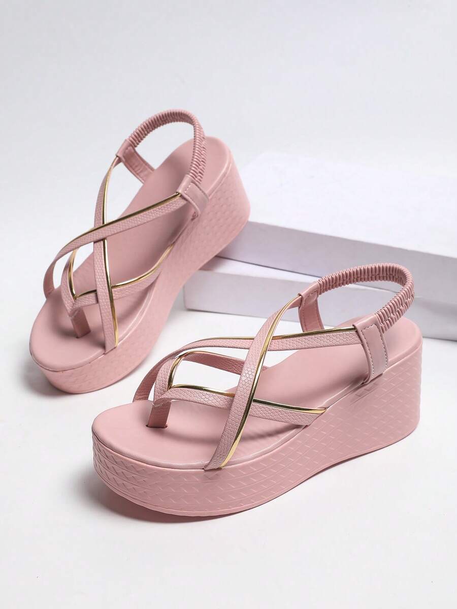 Damen Elastische Sandalen, Frühling/Sommer Essentiell Vielseitig, Zehenriemen Kühl Atmungsaktiv Bequem Leicht zu Tragen, Rot, Alltag, Flip Flop - Babypink - Übersicht 1
