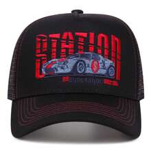 1pc Endurance Race Car Graphic Mesh Trucker Cap, Multi-Color Two-Tone Vintage Racing Summer Baseball Hat - A - View 3