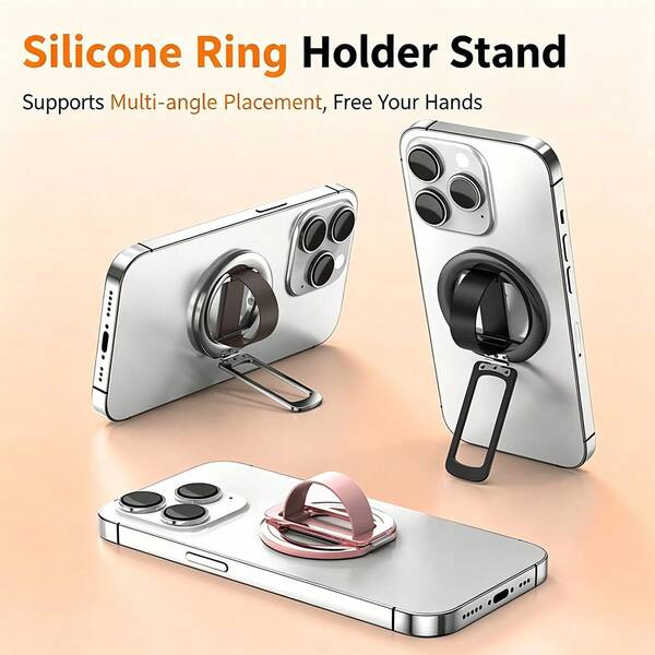 Giá đỡ điện thoại nhẫn gập 3 đoạn 1 chiếc bằng silicone, vòng nam châm hút siêu nhẹ siêu mỏng, lực hút mạnh, xoay 360°, dán tường mọi nơi, hợp kim, cầm tay di động, dùng cho bàn làm việc, livestream, rảnh tay, văn phòng, bếp, phòng tắm, đầu giường, phòng gym, ô tô