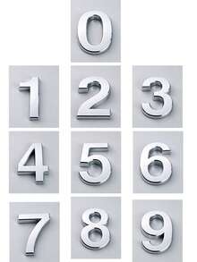 1pc ABS Digital Signage Minimalist Mirror Silver Geometric Shape Self-Adhesive Backing No Drilling Sun Protection Waterproof Number Sign Suitable For Apartment Door Residential House Number - House Number - View 3