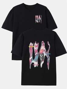 Camiseta de moda para hombre con estampado de búho en ambas caras, adecuada para uso en casa, al aire libre, informal y deportivo, diseño moderno y sencillo con estampado en la parte delante - Negro - Ver 1