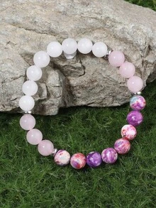 YAUKIA 8mm Rose Quartz Love Beaded Bracelet , Romotes Love , Commitment And Compassion , Yoga Meditation Jewelry , Suitable For Seaside Travel , Beach - Multicolor - View 3
