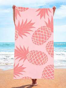 1pc Pink Pineapple Bath Towel Leopard Print Style Bath Towel Soft Absorbent Microfiber Beach Towel Two Bathroom Towels Create Personalized Bathroom Space Suitable For Travel, Vacation, Outdoor Sports, Swimming, Camping, Essential Summer Beach Supplies. - Multicolor - View 3
